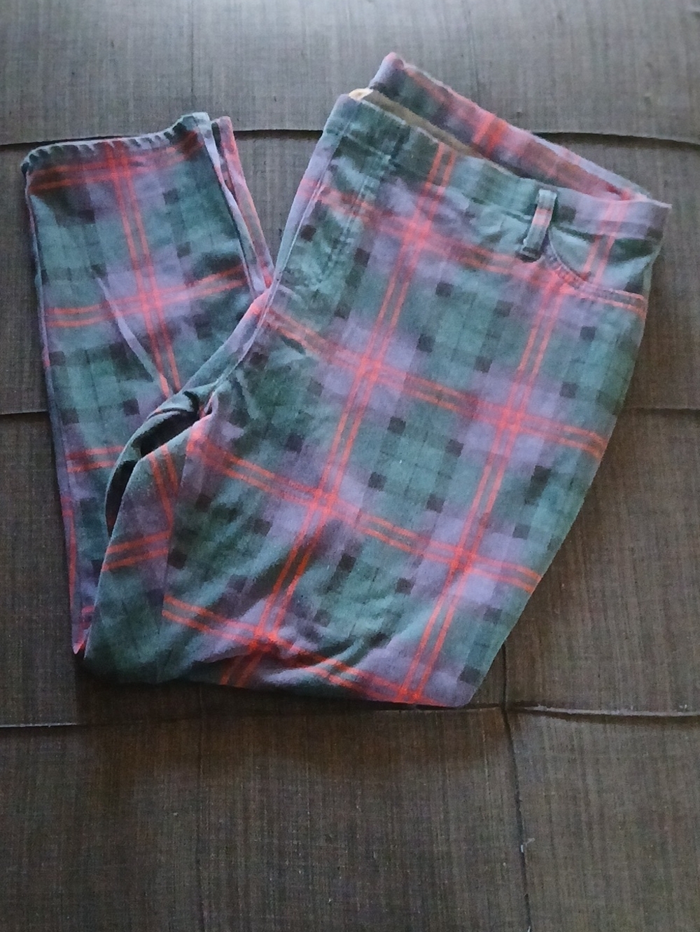 Faded Glory Green and Red Plaid Chino Pants - Women's